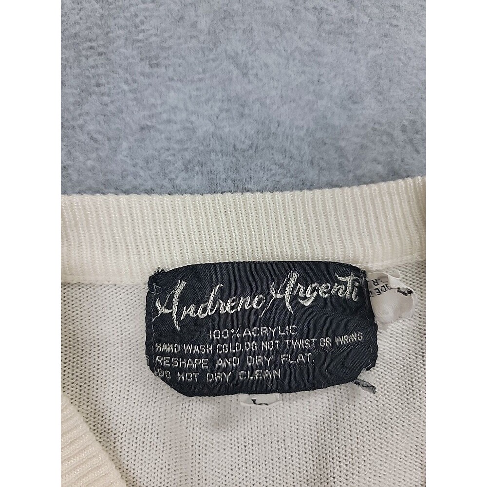 Vtg Andreno Argenti Cardigan Sweater Womens L White Golf Button Knit Embroidered - Picture 2 of 16